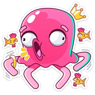 ⁉️ octopus, crown, fish, pink, cartoon, sticker, cute telegram sticker