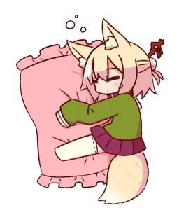 😪 Anime, fille renard, coussin, endormi(e), mignon(ne), kawaii, dessin animé telegram sticker