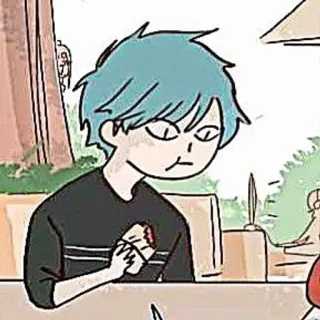 🎸 การ์ตูน, กิน, ตัวละคร, ผมสีฟ้า, แซนวิช telegram sticker