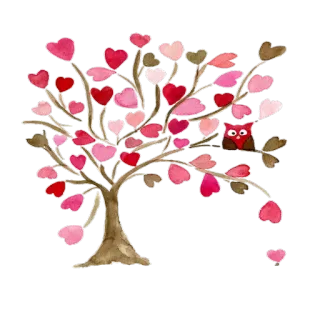🌳 дерево, сердечки, сова, любовь, день святого валентина, природа, искусство telegram sticker