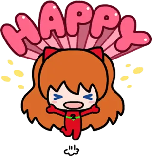 😆 Asuka Langley Sohryu Neon Genesis Evangelion HAPPY anime, kartun, karakter, bahagia, senyum telegram sticker