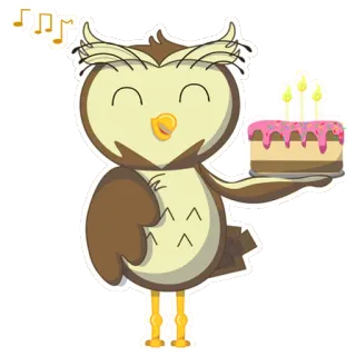 🍰 sowa, ciasto, urodziny, kreskówka, uroczy, święto whatsapp sticker