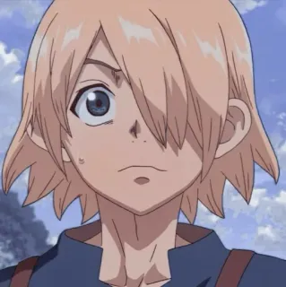 💖 Chrome Dr. Stone Anime, Dr. Stone, Chrome, Personnage, Cheveux blonds, Yeux bleus telegram sticker