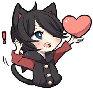 🖤 애니메이션, 고양이 귀, SD, 하트, 귀여운, 카와이 telegram sticker