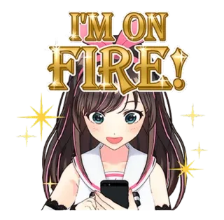 🦁 Kizuna AI I'M ON FIRE! anime, idol, vtuber, sparkling, happy telegram sticker