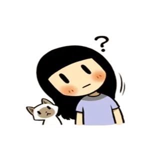 😶 Cartoon, Mädchen, Katze, Frage, Denken, Süß, Kawaii telegram sticker