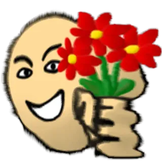 💐 Blumen, Blumenstrauß, rote Blumen, Cartoon-Gesicht, Hand hält Blumen telegram sticker