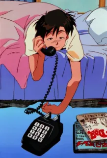 😴 Anime, Telefone, Quarto, Personagem, Cama telegram sticker