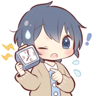 ⏰ Аниме, Мультфильм, Будильник, Чиби, Поздно, Сонный, Проснись telegram sticker