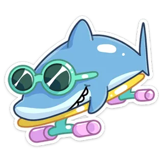 😎 Hiu, Skateboard, Kartun, Binatang, Kacamata hitam, Lucu whatsapp sticker