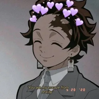🍃 Tanjiro Kamado Demon Slayer You are my escape from reality Anime, Demon Slayer, Tanjiro, Lindo, Sticker, Corazones whatsapp sticker
