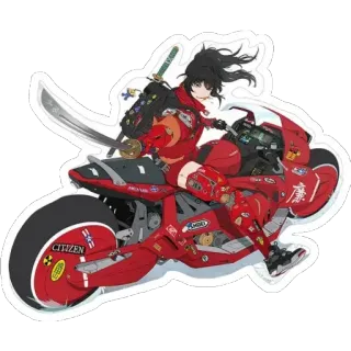 🎠 anime, motorcycle, katana, girl, red, futuristic telegram sticker