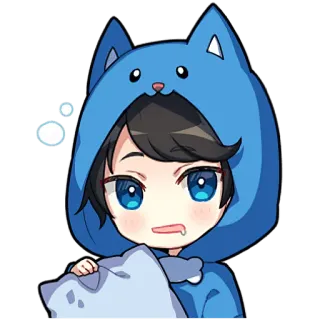😴 Cartoon, Anime, Chibi, Chat, Bleu, Sweat à capuche telegram sticker