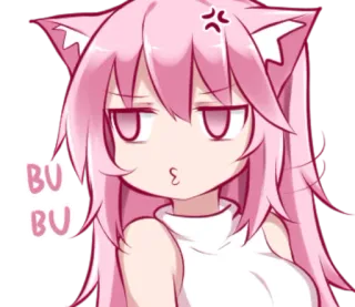 💢 BUBU Anime, Nekomimi, Mignon, En colère, Rose, Autocollant telegram sticker