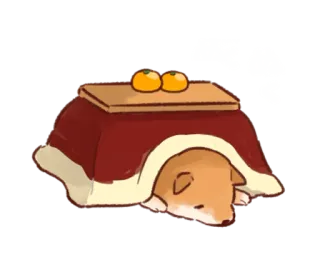😞 ぬくぬく cane, kotatsu, arancione, caldo, carino, rilassante whatsapp sticker