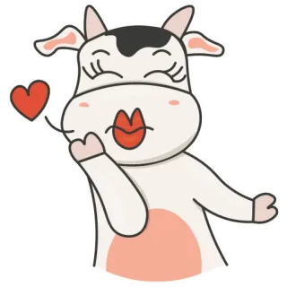 😘 vaca, dibujo animado, amor, corazón, animal, lindo, beso whatsapp sticker