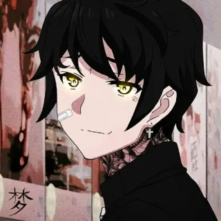 🖤 Аниме, Персонаж, Парень, Тату, Крест, Искусство, Иллюстрация telegram sticker