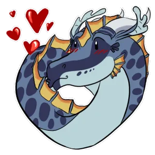 😘 draak, liefde, schattig, cartoon, dier, sticker, harten, fantasie telegram sticker
