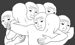 😞 Wojak, Feels Guy, Meme, Internet meme, Groepsknuffel, Depressie, Verdrietig, Eenzaamheid telegram sticker