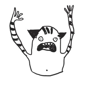 😟 монстр, мультфильм, существо, иллюстрация, черно-белый, страшный telegram sticker