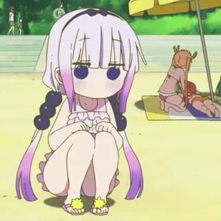 🦀 Kanna Kamui Miss Kobayashi's Dragon Maid аниме, дракон, пляж, милый, купальник telegram sticker
