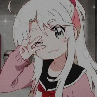💛 Anime, Ragazza, Segno di pace, Carino, Cartone animato, Kawaii telegram sticker