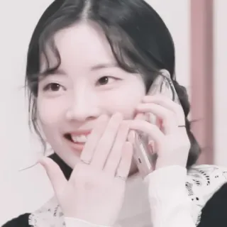🎂 woman, portrait, smiling, phone, communication, korean telegram sticker