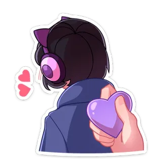 ☺ Anime, Serce, Miłość, Kreskówka, Naklejka, Słuchawki whatsapp sticker