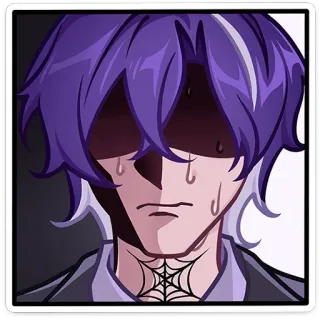 🫥 Стиль аниме, Фиолетовые волосы, Пот, Паутина, Грустный, Плачущий telegram sticker