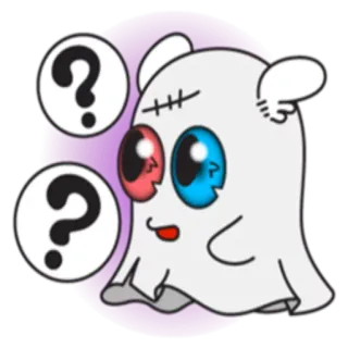 ❓ fantôme, points d'interrogation, dessin animé, mignon, personnage, autocollant, violet telegram sticker