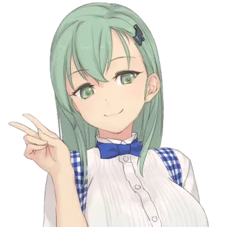 ☝ fille anime, signe de paix, mignon, cheveux verts, dessin animé, femme, illustration whatsapp sticker