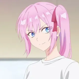 🐻 Anime, Mädchen, rosa Haare, grinsend, süß telegram sticker
