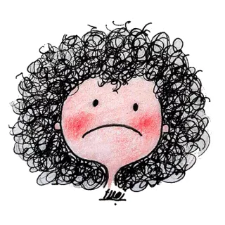 🙁 Dessin animé, Cheveux bouclés, Triste, Illustration, Dessin telegram sticker