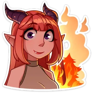 👌 anime, demon, girl, horns, fire, cartoon, fantasy telegram sticker