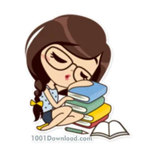 🤓 cartoon, girl, reading, books, studying, cute telegram sticker