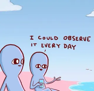 😍 I COULD OBSERVE IT EVERY DAY 宇宙人, 観察, ビーチ, 漫画, 面白い, ユーモア telegram sticker