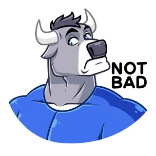 🤨 NOT BAD 황소, 만화, 동물, 긍정적, 표정, 스티커 telegram sticker