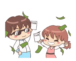 ๐ถ THR soldi, cartone animato, festa, successo, chibi whatsapp sticker