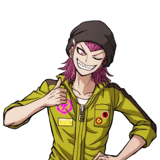 😉 Kazuichi Souda Danganronpa อนิเมะ, มังงะ, ตัวละคร, ผมสีชมพู, ยกนิ้วโป้ง, Danganronpa, Kazuichi Souda telegram sticker