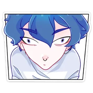 🙂 anime, desenho animado, personagem, cabelo azul, adesivo, pessoa, menino whatsapp sticker
