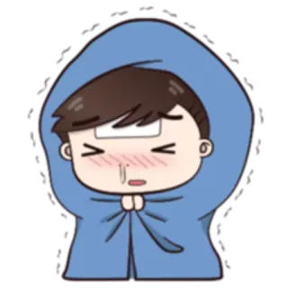 🤕 아픈, 감기, 독감, 열, 만화, 질병 whatsapp sticker