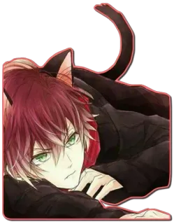 🍷 anime, tai mèo, tóc đỏ, mắt xanh lá cây, manga, hoạt hình telegram sticker