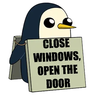 🚪 Gunter Adventure Time CLOSE WINDOWS, OPEN THE DOOR Pinguin, Adventure Time, Gunter, Cartoon Network, Fenster schließen, Tür öffnen telegram sticker