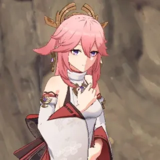 🌸 Yae Miko Genshin Impact アニメ, ビデオゲーム, 原神, 八重神子, ピンク髪, 紫色の目 whatsapp sticker