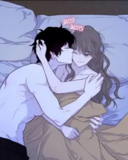 🫂 SMOOCH SMOOCH 커플, 사랑, 키스, 로맨스, 애정, 만화, 침대 telegram sticker
