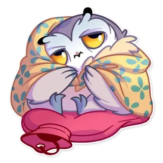 🤒 猫头鹰, 卡通, 可爱, 动物, 贴纸, 困, 毯子 telegram sticker
