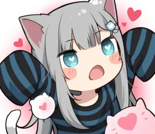 🥰 anime girl, cat ears, kawaii, cute, heart, pink telegram sticker