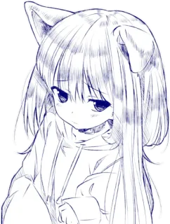 😒 gadis anime, telinga kucing, hoodie, sketsa, gambar, manga telegram sticker