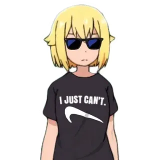 😪 I JUST CAN'T. Anime, Meme, Occhiali da sole, Maglietta, Divertente, Barzelletta telegram sticker