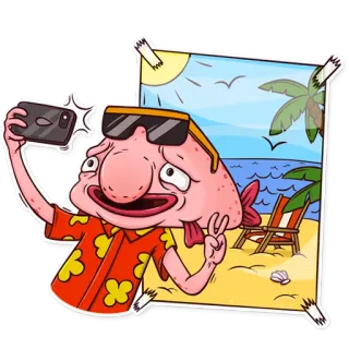 🏝 Poisson-Blob, Selfie, Vacances, Plage, Tropical, Dessin animé, Drôle, Été telegram sticker